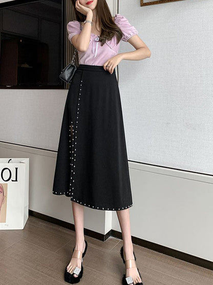 Rivet Split Design Long Skirt 