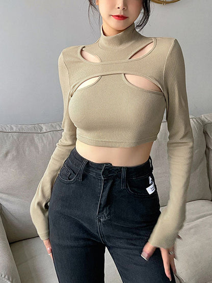High Neck Hollow Out Crop Top 
