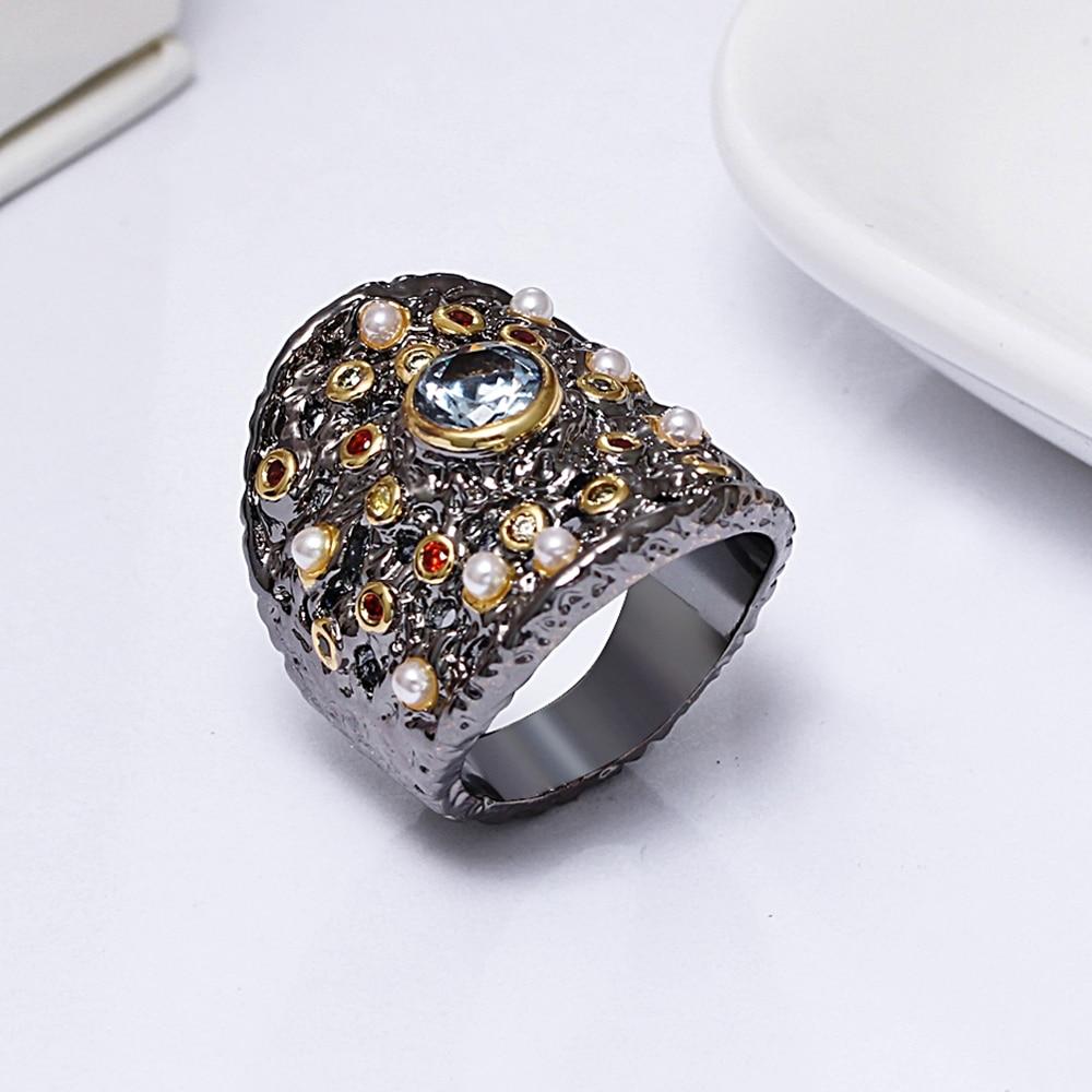 Gunmetal Black Bejeweled Renaissance Finger Ring