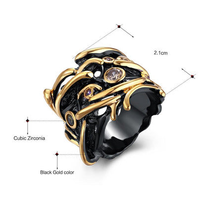 Gunmetal Black Golden Flow Neo-Gothic Ring