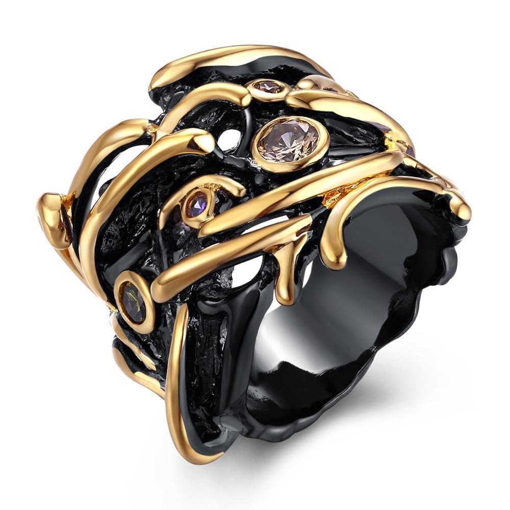 Gunmetal Black Golden Flow Neo-Gothic Ring