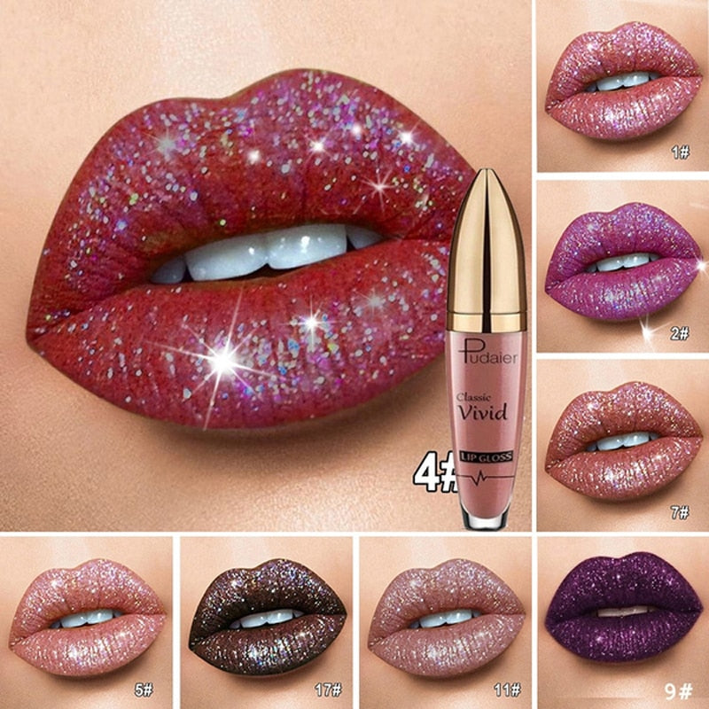Shimmer Lip Gloss 15 Colors Matte Diamond Waterproof Long Lasting Glitter Liquid Lipstick Shiny Red Pink Lip Beauty Makeup