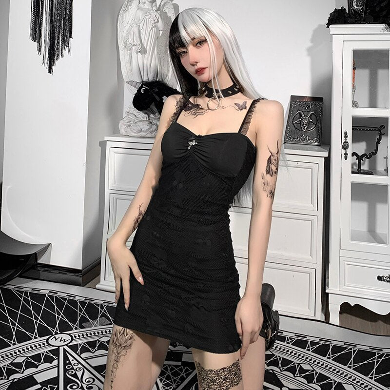 Witchy Clothing Skull Graphic Black Mini Dress Gothic Clothing