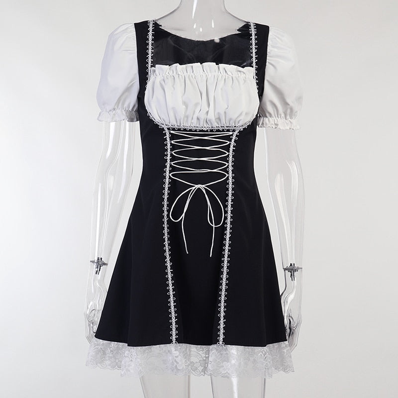 Witchy Clothing Gothic Patchwork High Waist Dress Gothic Clothing