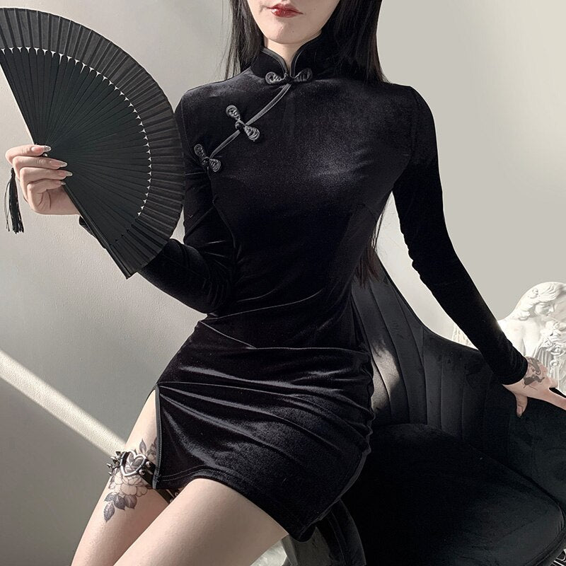 Witchy Clothing Gothic Bodycon High Waist Cheongsam Dress Gothic Clothing