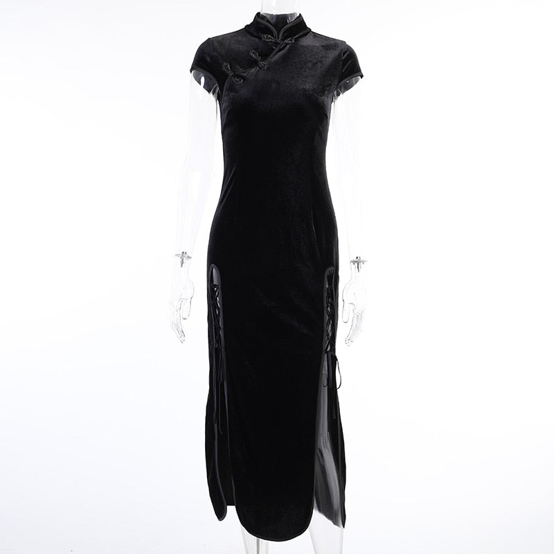 Witchy Clothing Retro Cheongsam Black Dress Gothic Clothing