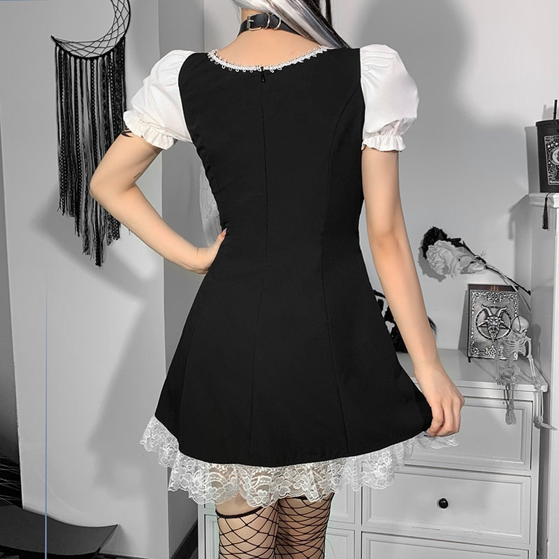 Witchy Clothing Gothic Patchwork High Waist Dress Gothic Clothing