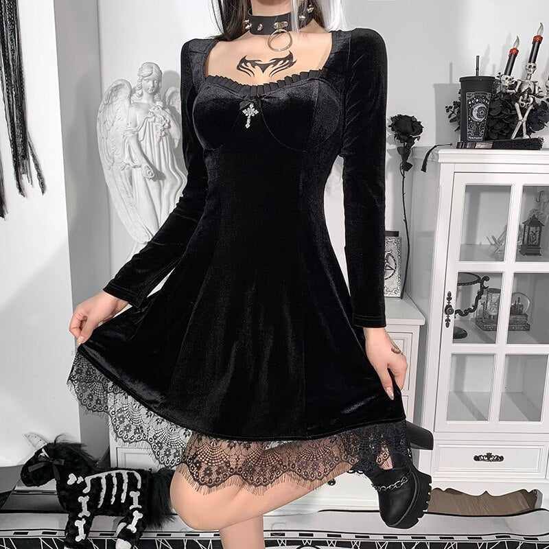 Witchy Clothing Gothic Line Mini Dress Gothic Clothing