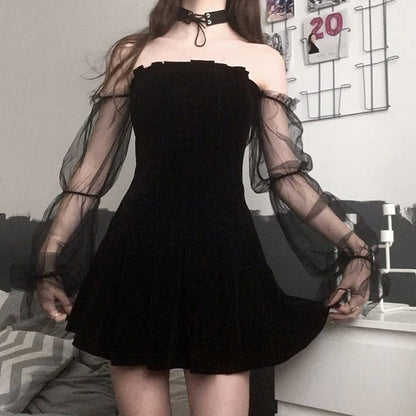 Witchy Clothing Gothic Off Shoulder Vintage Dress Gothic Clothing