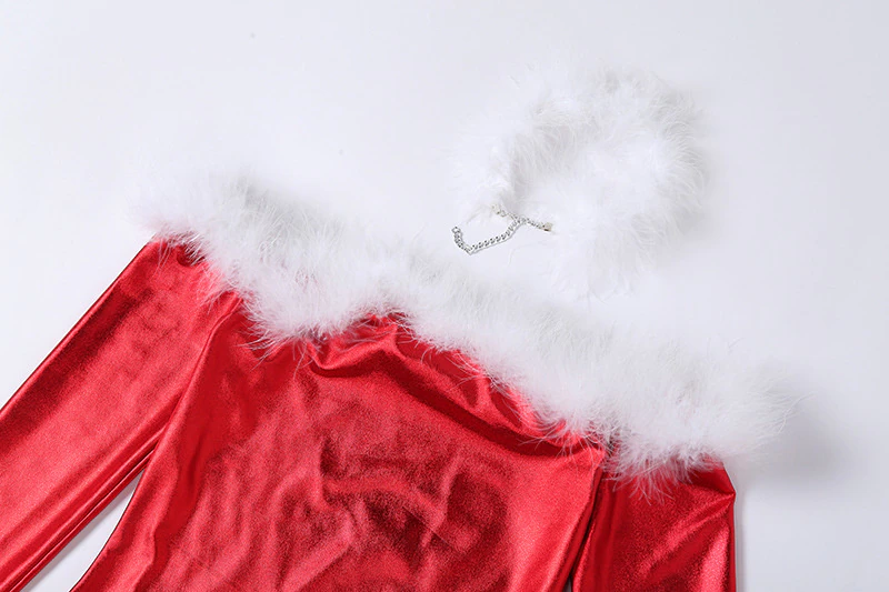 Nikki Solid Faux Fur Off Shoulder Christmas Dress