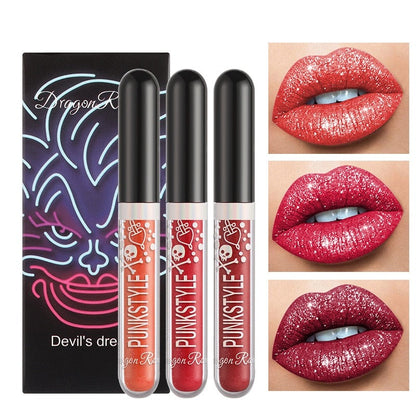 Devil's Dream Halloween Diamond Glitter Lip gloss Kit Waterproof Glitter Liquid Black Lipstick Shiny Lip Tint