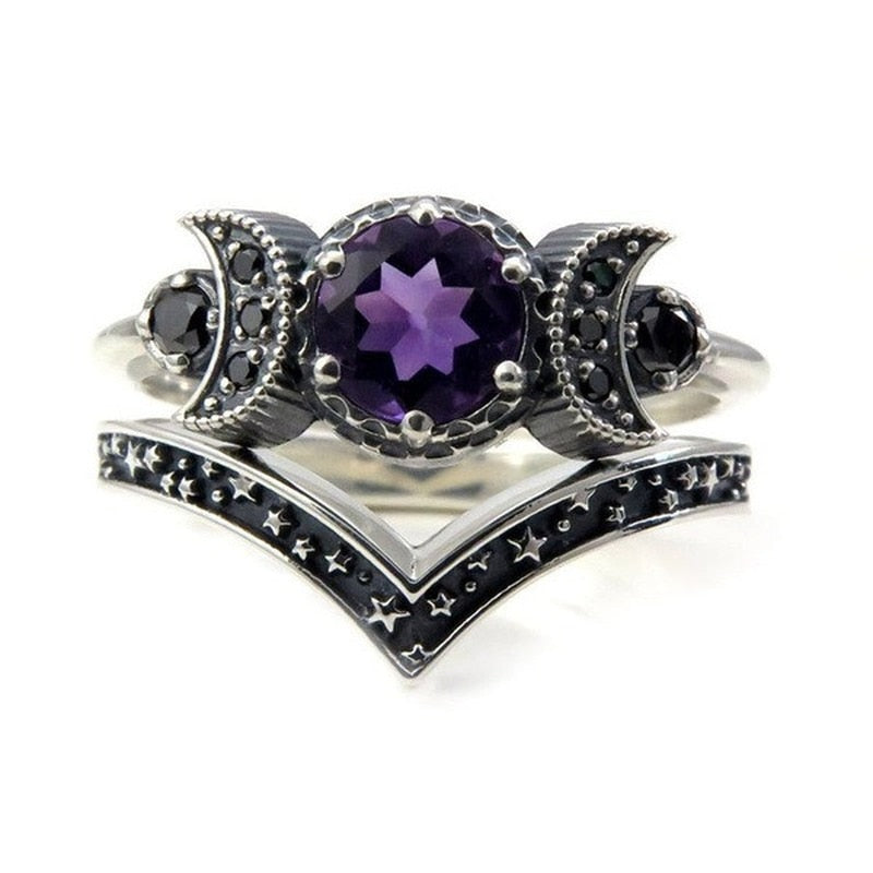 Crystal Triple Moon Goddess Wiccan Ring