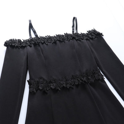 Witchy Clothing Gothic Sexy Off Shoulder Lace Tirm Dress Gothic Clothing