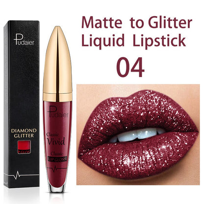 Tineit Shimmer Lip Gloss 15 Colors Matte Diamond Waterproof Long Lasting Glitter Liquid Lipstick Shiny Red Pink Lip Beauty Makeup