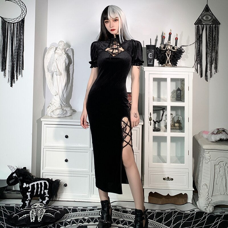 Witchy Clothing Elegant Slit Dress Gothic Clothing