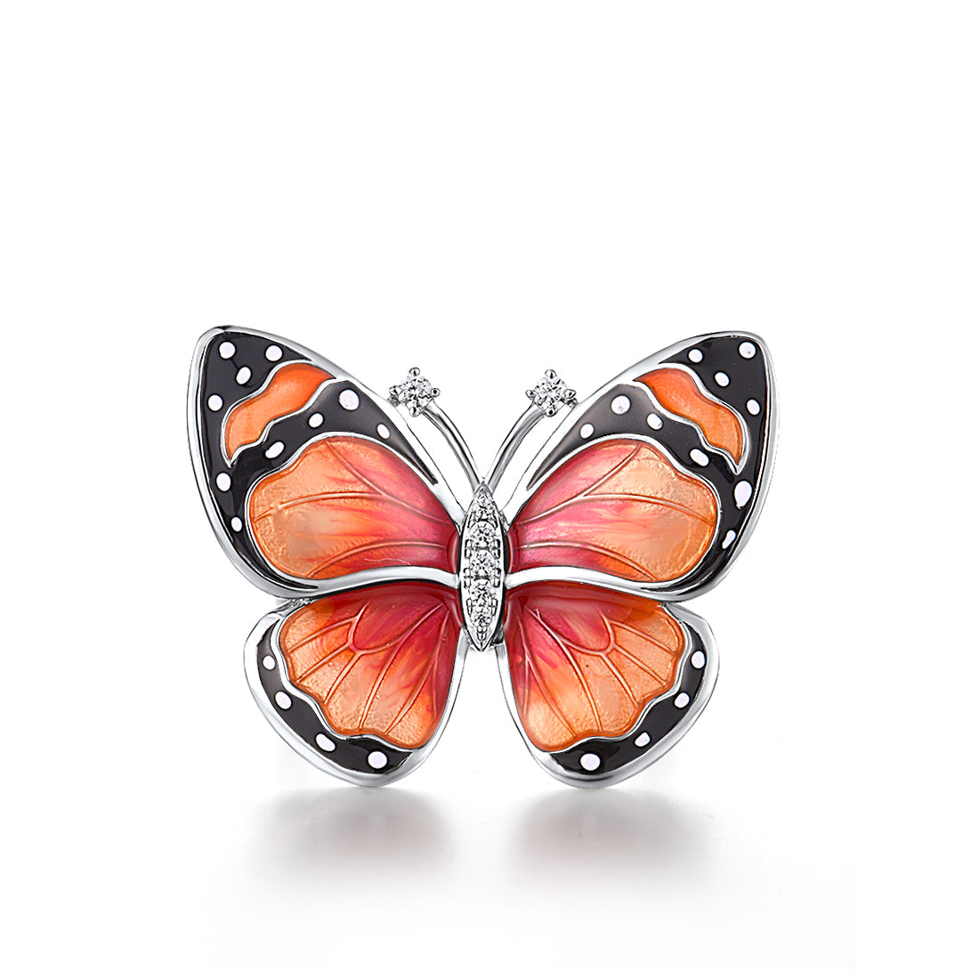 Handmade Luxury 925 Sterling Sliver Painted Enamel White CZ Butterfly Statement Ring