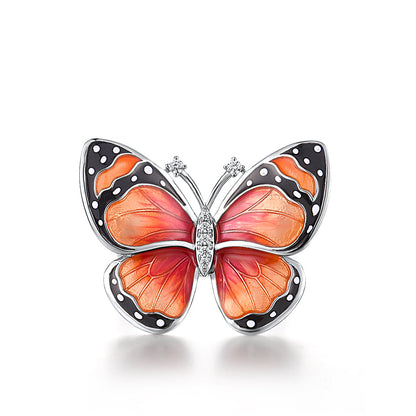 Handmade Luxury 925 Sterling Sliver Painted Enamel White CZ Butterfly Statement Ring