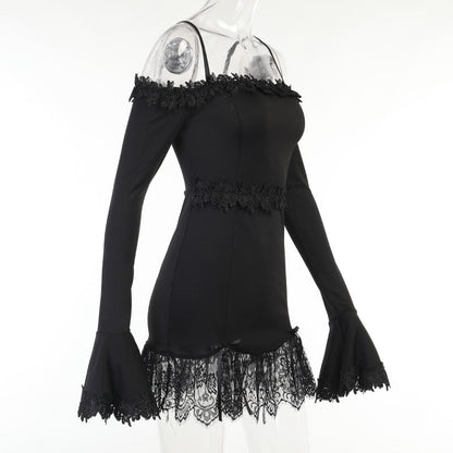 Witchy Clothing Gothic Sexy Off Shoulder Lace Tirm Dress Gothic Clothing