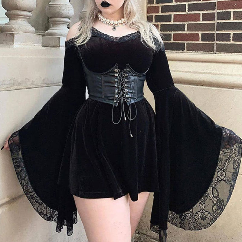 Witchy Clothing Sexy Flare Sleeve Black Dress Gothic Clothing