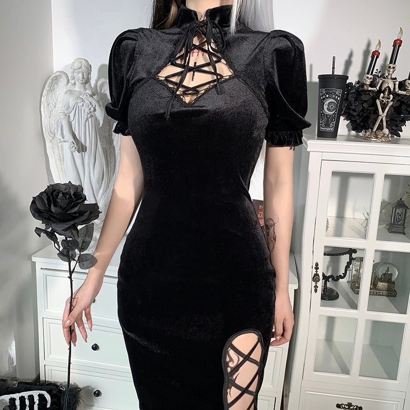 Witchy Clothing Elegant Slit Dress Gothic Clothing