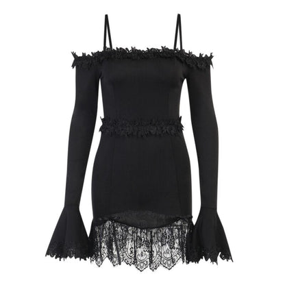 Witchy Clothing Gothic Sexy Off Shoulder Lace Tirm Dress Gothic Clothing