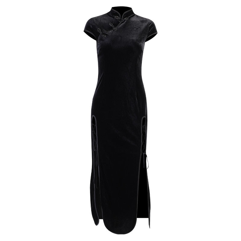 Witchy Clothing Retro Cheongsam Black Dress Gothic Clothing