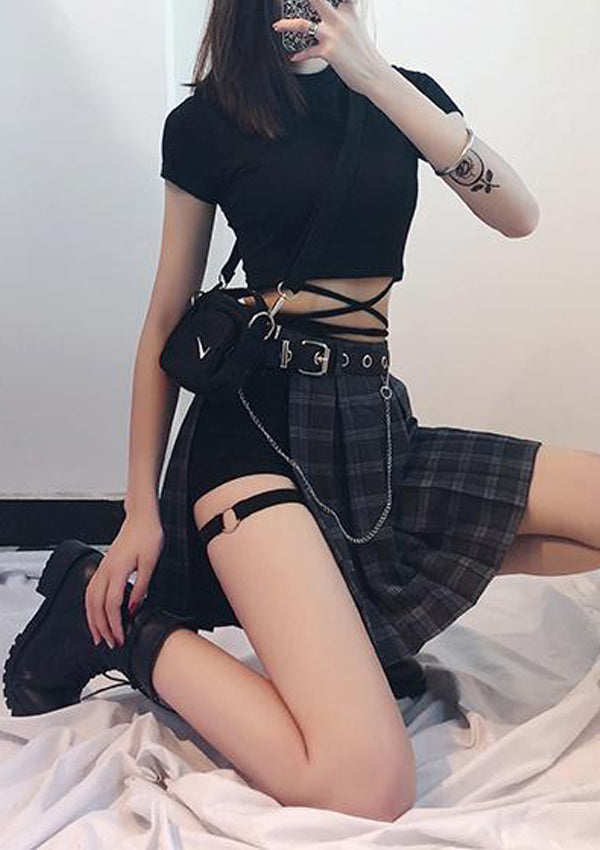 K-POP Plaid Top & Skirt Set 