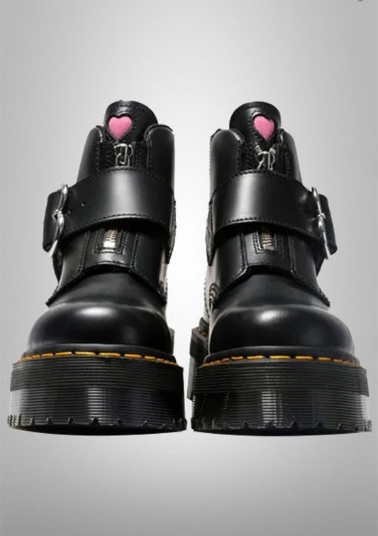 Pink Heart Platform Motorcycle Boots 