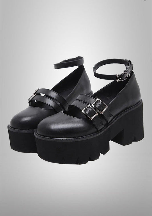 MOLLY Gothic Buckle High Chunky Heels Shoes 