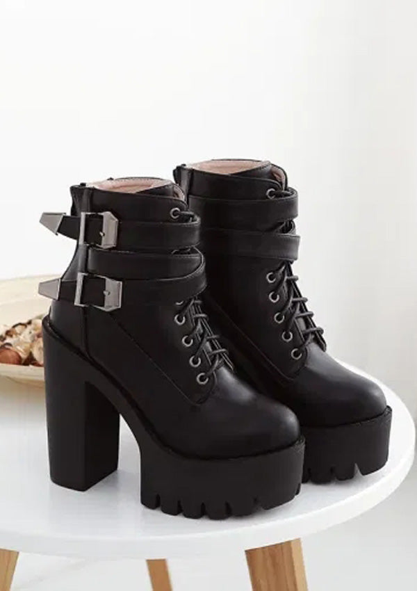 Buckle High Heels Hollow Out Platform Ankle Boots 