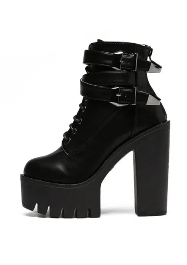 Buckle High Heels Hollow Out Platform Ankle Boots 