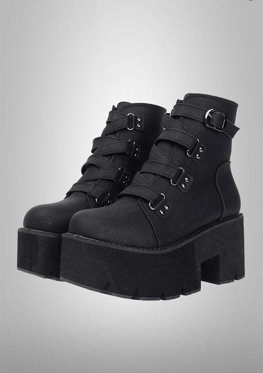 Leather Cross Strappy Vintage Punk Ankle Boots 