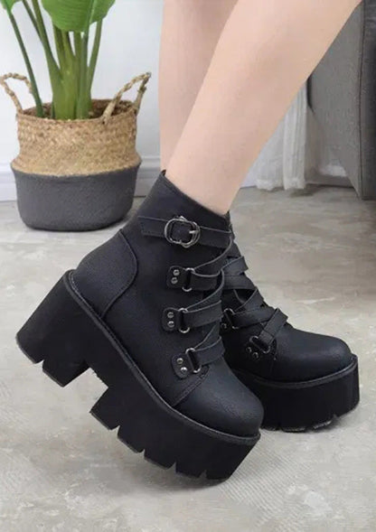 Leather Cross Strappy Vintage Punk Ankle Boots 