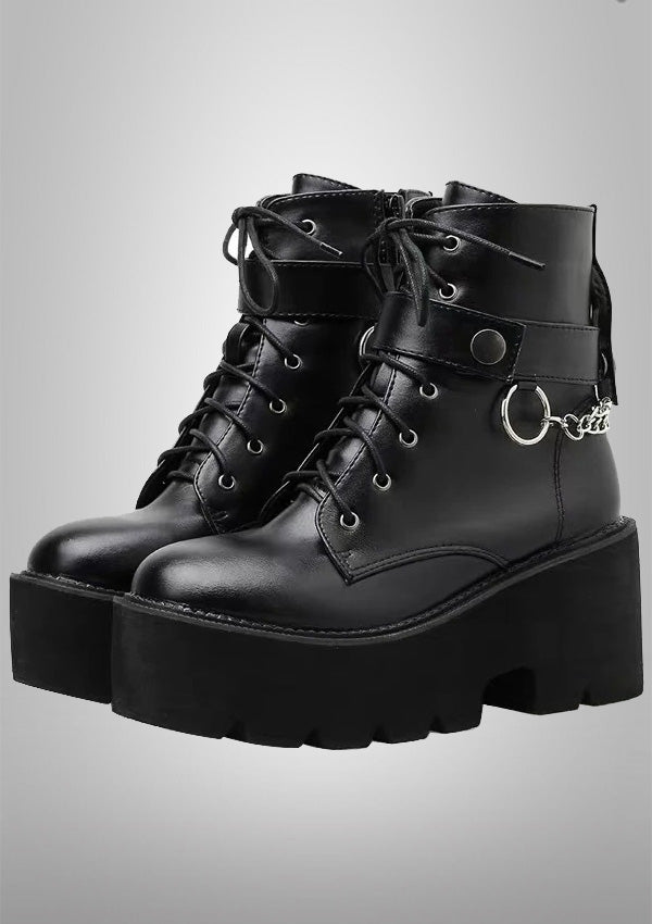 Gothic Chain Black Punk Style Platform Shoes 