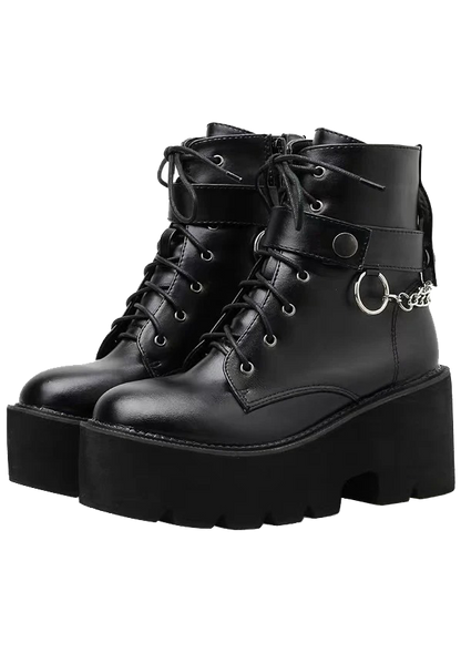Gothic Chain Black Punk Style Platform Shoes 