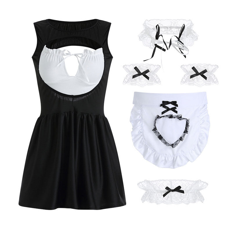 Lace-up breasted maid maid back cutout sexy costume uniform suit