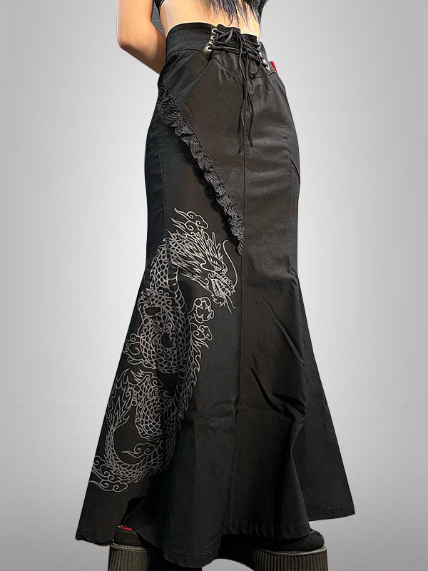 Legend Of Dragons Embroidery A-line Long Skirts 