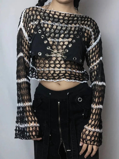 Lust' Black & White Ripped Goth Sweater