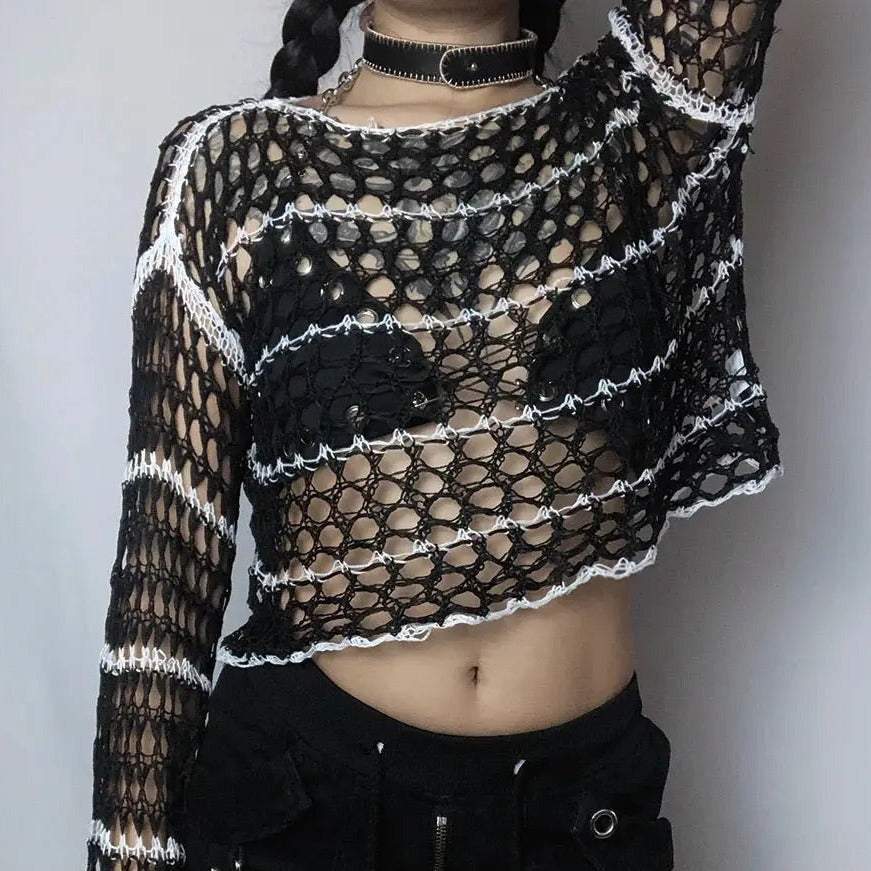 Lust' Black & White Ripped Goth Sweater