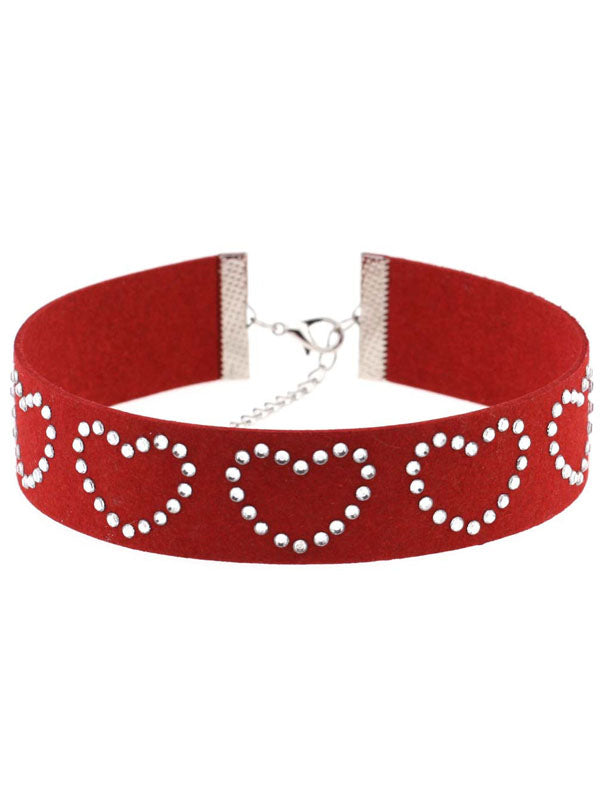 Velvet Microfiber Rivet Heart Choker 