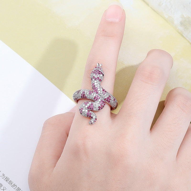 Micro Pave Luxury Snake Iced Out AAA CZ Stone Statement Ring