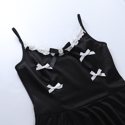 Black white little bows suspender dress