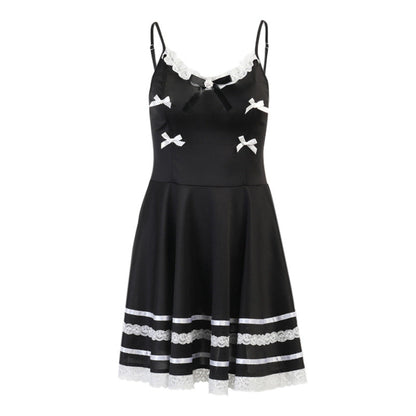 Black white little bows suspender dress