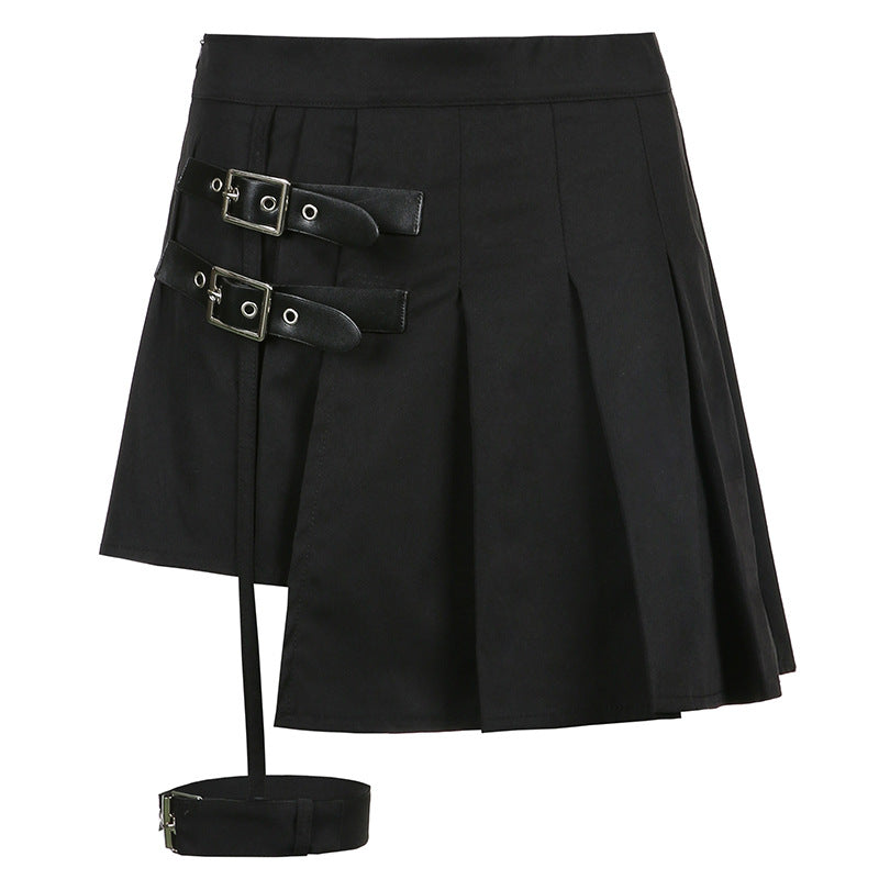 Gothic buckles garter asymmetry skirt c01125