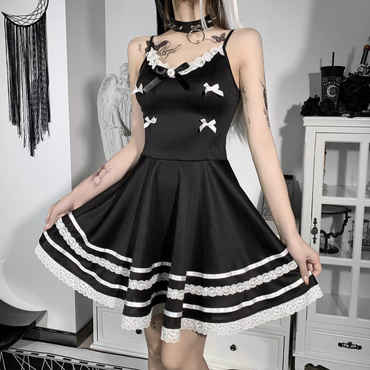 Black white little bows suspender dress