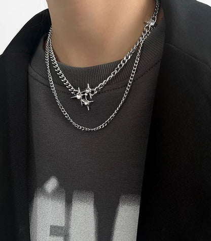 Mojoyce-SHARP DOUBLE CHAIN NECKLACE 