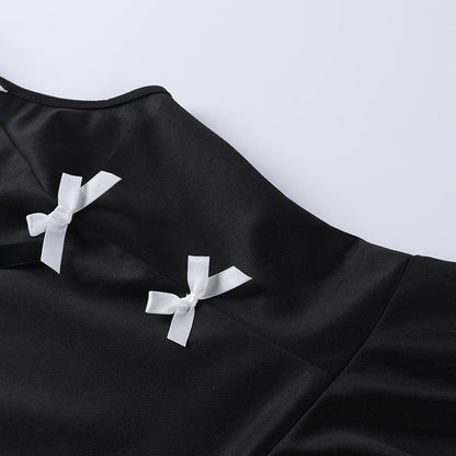 Black white little bows suspender dress