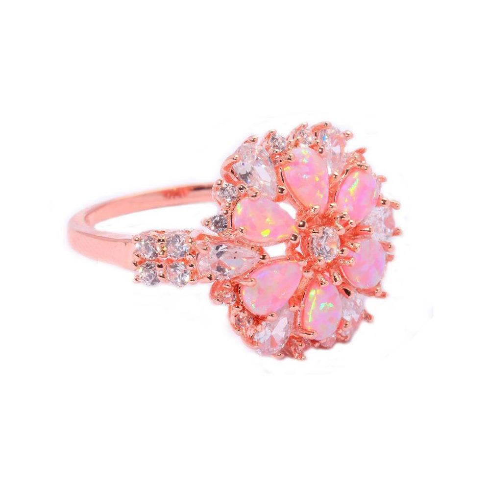 Rose Gold Floral Pink Rose Fire Opal Ring