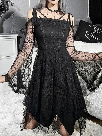 Dark Style Spider Web Lace Tight Dress Gothic Witch Dress