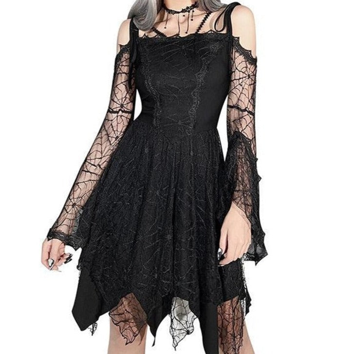 Dark Style Spider Web Lace Tight Dress Gothic Witch Dress